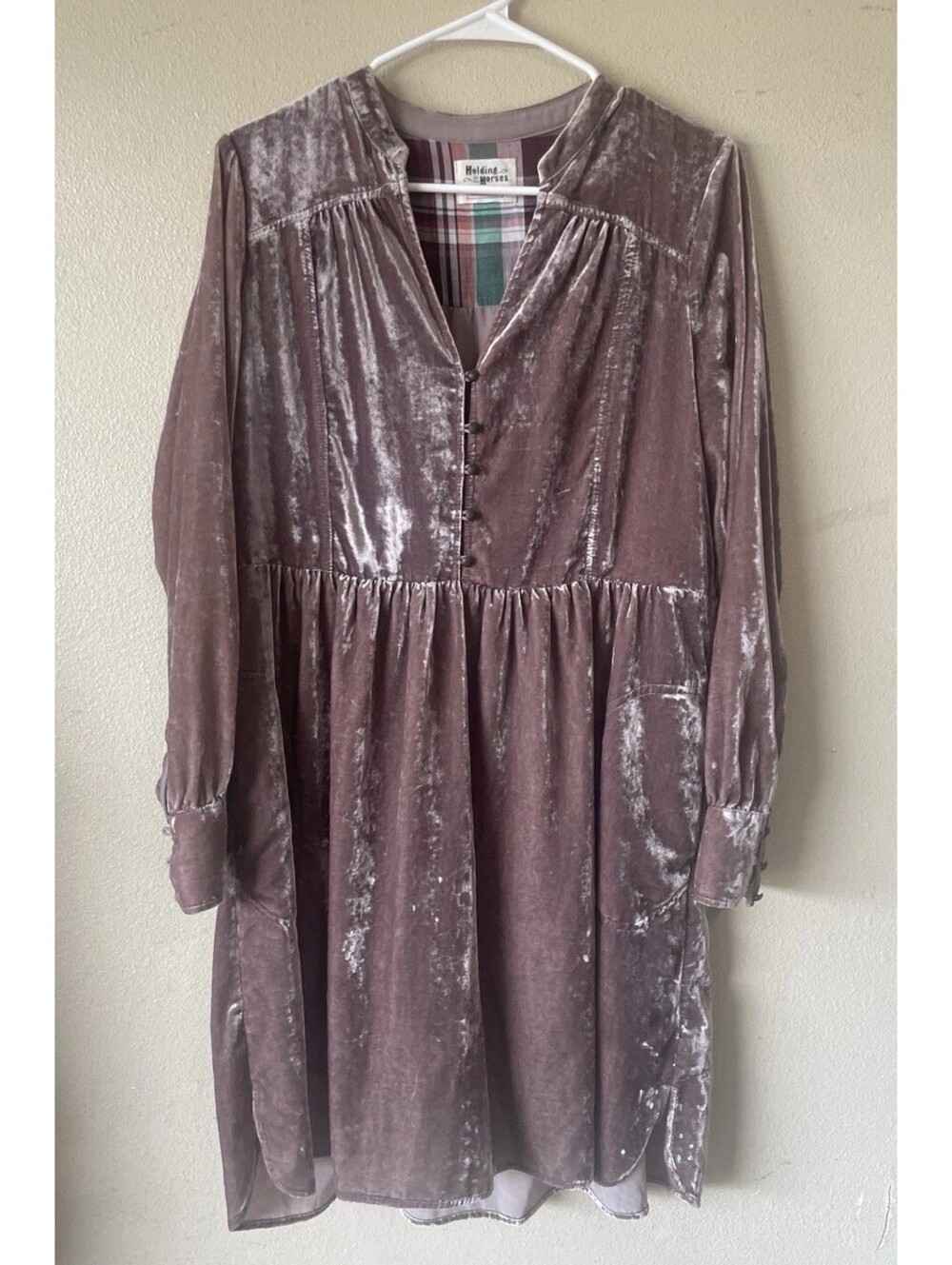 Holding Horses Long Sleeve Small Pink Velvet Dress Knee Length Anthropologie